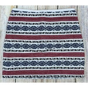 Madewell Gamine Mini Skirt Size 2 Jacquard Red‎ White Blue Striped Embroidered